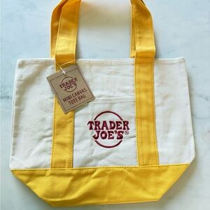Trader Joe's Yellow and White Mini Canvas Tote